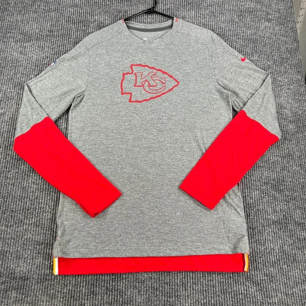 Kansas‎ City Chiefs Shirt Mens Medium Gray Red Long Sleeve Nike On Field NFL